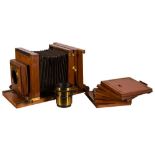 A Whole Plate Mahogany & Brass Studio Camera with Taylor Hobson Cooke Portrait Lens