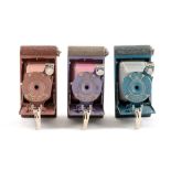 Three Coloured Kodak Hawk-Eye Vest Pocket Cameras.