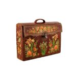 A POLYCHROME-PAINTED, LACQUERED AND TOOLED LEATHER PORTABLE ESCRITOIRE MADE FOR THE IRANIAN MARKET P