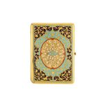 A POLYCHROME-ENAMELLED PARCEL-GILT ELKINGTON & CO. CARD CASE WITH ISLAMIC VEGETAL DESIGN Elkington &