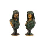 TWO SIGNED ORIENTALIST COLD-PAINTED BRONZE BUSTS Germany, dated 1884, signed by Johannes Boese (Germ