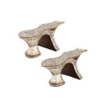 λ A PAIR OF CARVED HARDWOOD MOTHER-OF-PEARL-INLAID NALIN CLOGS Possibly Jerusalem and Ottoman Wester