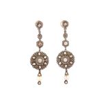 A PAIR OF OTTOMAN PENDENT SILVER EARRINGS SET WITH EUROPEAN DIAMONDS AND PEARLS Ottoman Turkey, 19th