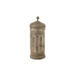 AN ENGRAVED TINNED COPPER ARMENIAN CIBORIUM WITH CHRISTIAN SYMBOLS Possibly Isfahan or Western Provi