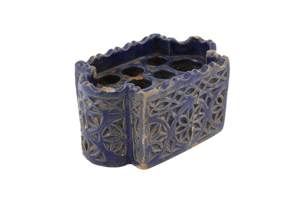 A MOULDED MONOCHROME COBALT BLUE-GLAZED POTTERY INKWELL Morocco, North Africa, late 19th - early 20t - Image 2 of 6