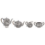 A MID-20TH CENTURY PERSIAN (IRANIAN) SILVER FOUR-PIECE TEA AND COFFEE SERVICE Isfahan, circa 1950, m