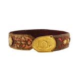 AN OTTOMAN CEREMONIAL VELVET AND LEATHER BELT WITH TOMBAK STUDS AND FITTINGS Ottoman Turkey, 19th ce