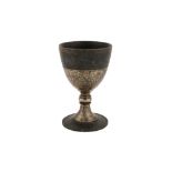 A 19TH/20TH CENTURY INDIAN BASE METAL MOUNTED STONE (SERPENTINITE) GOBLET Probably Northern India