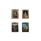 FOUR CHINESE REVERSE GLASS PAINTINGS, 19TH/20TH CENTURY