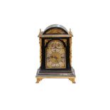 A VICTORIAN EBONISED AND GILT METAL BRACKET CLOCK WITH WESTMINSTER CHIME