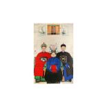 A CHINESE TRIPLE ANCESTRAL PORTRAIT 清 祖先像