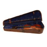 A CAROLUS HELMER, PRAGUE VIOLIN WITH BOW AND LEATHER CASE
