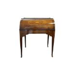 AN EDWARDIAN ROSEWOOD MARQUETERY INLAID CYLINDER BUREAU