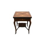 AN EDWARDIAN FIGURED WALNUT AND MARQUETRY INLAID ENVELOPE CARD TABLE