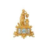 A FRENCH GILT SPELTER FIGURAL MANTEL CLOCK