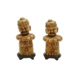 A PAIR OF CHINESE HARDSTONE CARVINGS OF BOYS, 20TH CENTURY