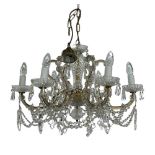 A SIX BRANCH CRYSTAL CHANDELIER, 20TH CENTURY