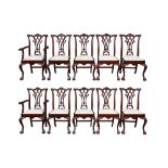 A SET OF TEN CHIPPENDALE STYLE ROSEWOOD DINING CHAIRS