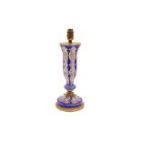 A BOHEMIAN BLUE FLASH GLASS TABLE LAMP, EARLY 20TH CENTURY