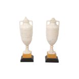 A PAIR OF NEOCLASSICAL STYLE MARBLE AMPHORA URNS