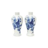 A PAIR OF CHINESE BLUE AND WHITE 'IMMORTALS' VASES