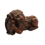 A CARVED HERALDIC LION FURNITURE MOUNT