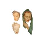 UNKNOWN (EUROPEAN): THREE CERAMIC WALL HANGING MASKS Preview: Barley Mow Centre