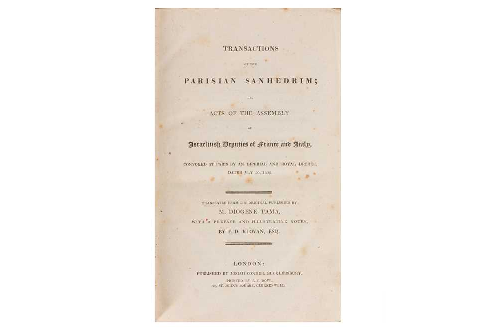 Judaica. Transactions of the Parisian Sanhedrim; [1807]
