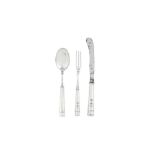 A George II / III sterling silver set of travelling canteen flatware, London circa 1760 by WB, possi