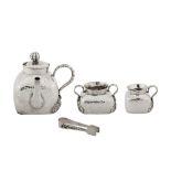 A good cased early 20th century Chinese export silver three-piece tea service, Jiujiang circa 1910 b