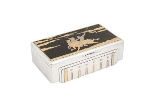 Polo interest – A fine early 20th century Art Deco sterling silver, gold, and lacquer cigarette box,