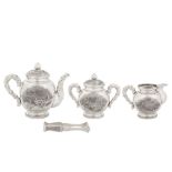 A mid- 20th century Vietnamese silver three-piece tea service, Hanoi circa 1960