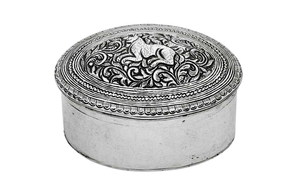 A late 19th century Burmese unmarked silver lime box, Shan States circa 1890