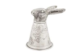An early 20th century German sterling silver stirrup cup, Hanau by Neresheimer, import marks for Che