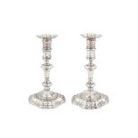 A pair of George II sterling silver candlesticks, London 1742 by James Gould