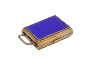 An early 20th century German sterling silver gilt and guilloche enamel miniature compact combination