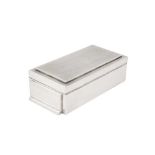 A George V Art Deco sterling silver cigarette box, Sheffield 1935 by Walker and Hall