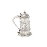 A George V sterling silver replica tankard, London 1920 by Tessiers