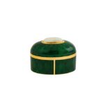 A cased Elizabeth II modernist 18 carat gold and guilloche enamel gem set box, London 1975 by Gerald