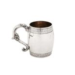 An early Victorian sterling silver mug, London 1840 by Robert Hennell III