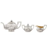 A cased early 20th century Chinese export silver three-piece tea service, Shanghai circa 1920 by Lun