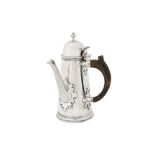 A Queen Anne Britannia standard silver coffee pot, London 1703 by George Lewis (reg. 22 Dec 1699)