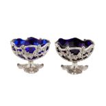 A pair of Victorian sterling silver salts, London 1844 by Joseph Angell I and Joseph Angell II