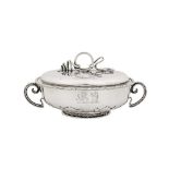 A good Charles II sterling silver covered twin handled bowl or écuelle, London 1668 by WC above a sc