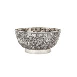 A late 19th century Chinese export silver bowl, Canton circa 1890 by Qiu Ji, retailed by Wang Hing