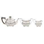 An Edwardian sterling silver three-piece bachelor tea service, Chester 1902 by Nathan and Hayes