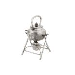 An early 20th century Chinese export silver kettle on burner stand, Shanghai circa 1920 by Liang She