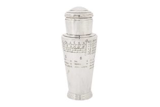A mid-20th century silver plated cocktail shaker, circa 1960