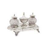 A Victorian sterling silver inkstand, Sheffield 1874 by Henry Wilkinson and Sons