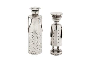 Two Victorian /Edwardian sterling silver novelty condiment pots, Chester 1894/1908 by Saunders and S